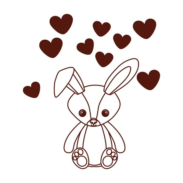 Cute rabbit of stuffed with hearts love — Stock Vector