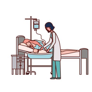 sedye de yeni doğan bebek ile anne ve doktor