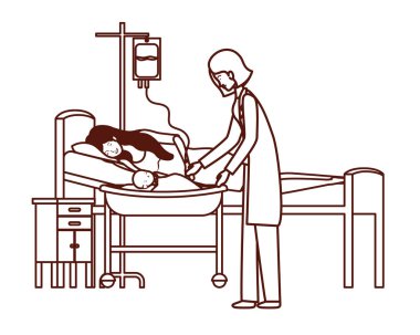 sedye de yeni doğan bebek ile anne ve doktor