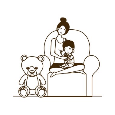 küçük çocuk ile sevimli gebelik anne kanepede oturan