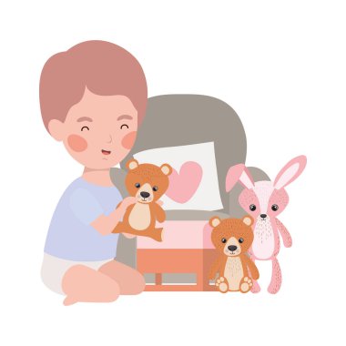 sevimli küçük çocuk bebek oturma odasında oyuncaklar ile oynarken