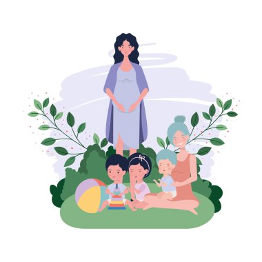 sevimli gebelik anneler kampta bebeklerkaldırma oturmuş