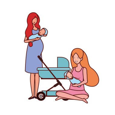 sevimli gebelik anneler küçük bebekler karakter kaldırma oturmuş