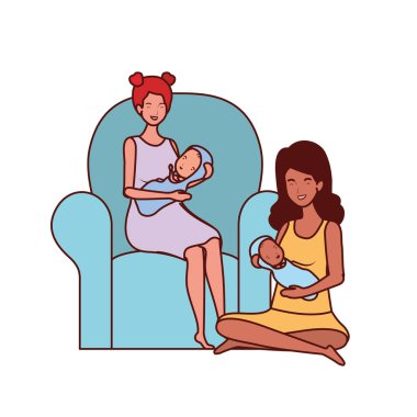 sevimli gebelik anneler yatak odasında küçük bebekler kaldırma oturmuş