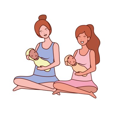 sevimli gebelik anneler küçük bebekler karakter kaldırma oturmuş