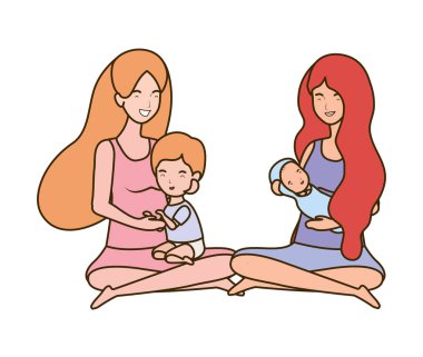 sevimli gebelik anneler küçük bebekler karakter kaldırma oturmuş