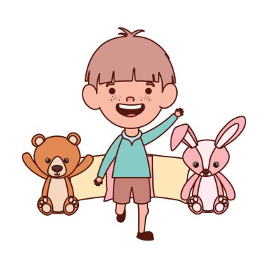 doldurulmuş oyuncaklar karakteri ile sevimli küçük çocuk bebek