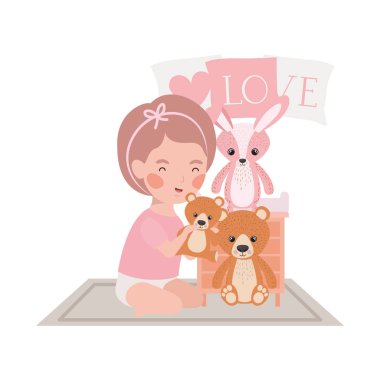 çekmece ve oyuncak karakteri ile sevimli küçük kız bebek