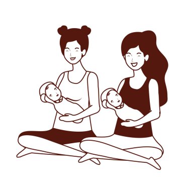 sevimli gebelik anneler küçük bebekler karakter kaldırma oturmuş