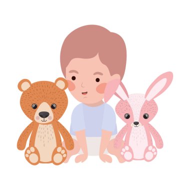 sevimli küçük çocuk bebek oyuncak karakteri ile oynuyor