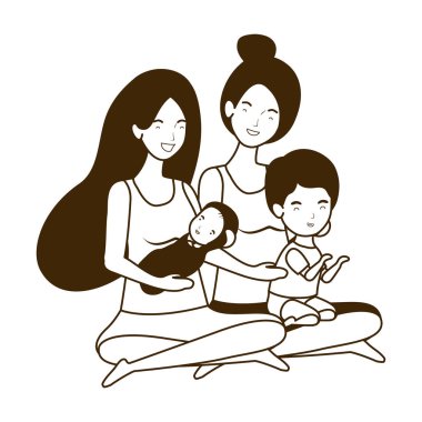 sevimli gebelik anneler küçük bebekler karakter kaldırma oturmuş