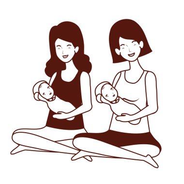 sevimli gebelik anneler küçük bebekler karakter kaldırma oturmuş