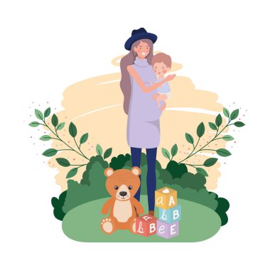 kampta küçük çocuk ile sevimli gebelik anne