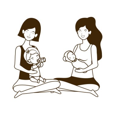 sevimli gebelik anneler küçük bebekler karakter kaldırma oturmuş