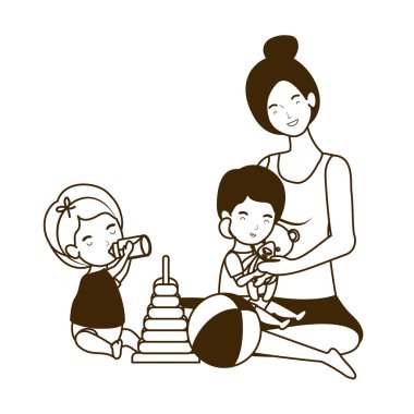 sevimli gebelik anneler küçük bebekler karakter kaldırma oturmuş