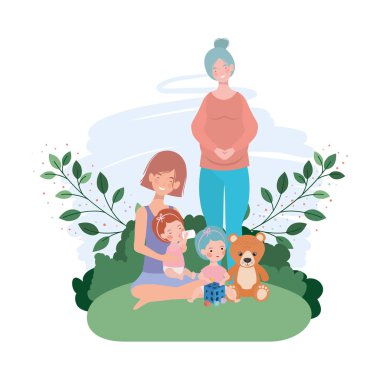 sevimli gebelik anneler kampta bebeklerkaldırma oturmuş