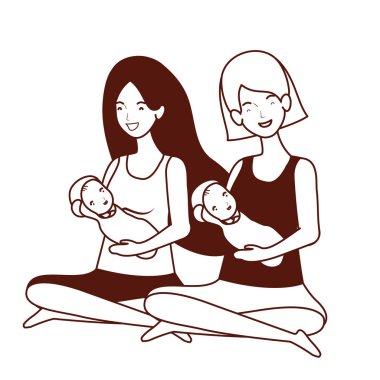 sevimli gebelik anneler küçük bebekler karakter kaldırma oturmuş