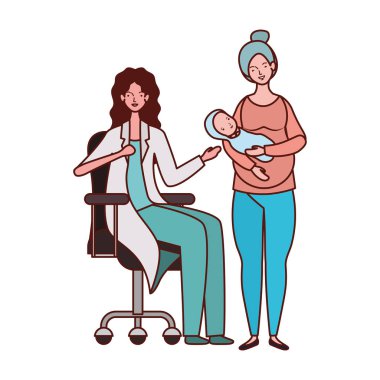 anne ve bebek ile çocuk doktoru kadın doktor