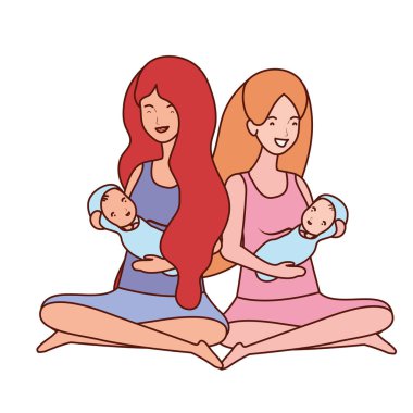 sevimli gebelik anneler küçük bebekler karakter kaldırma oturmuş