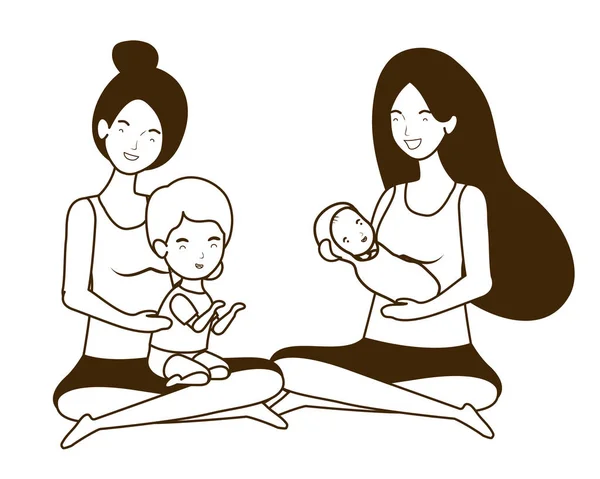 Milé těhotenské matky sedící malé děti postavy — Stockový vektor