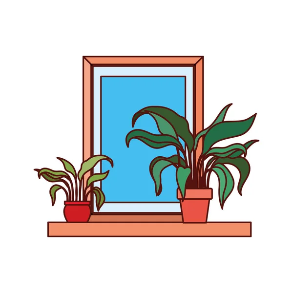 Ritratto e piante d'appartamento in scaffale — Vettoriale Stock