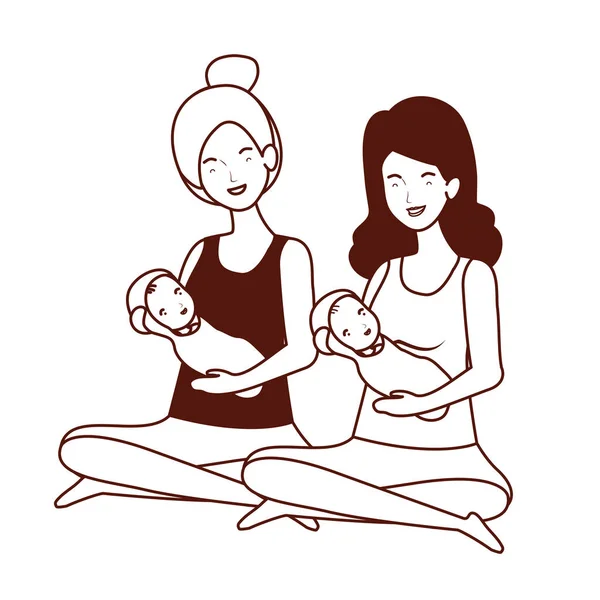 Sevimli gebelik anneler küçük bebekler karakter kaldırma oturmuş — Stok Vektör