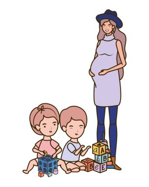 küçük çocuk karakterleri ile sevimli gebelik anne