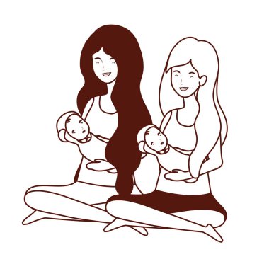 sevimli gebelik anneler küçük bebekler karakter kaldırma oturmuş