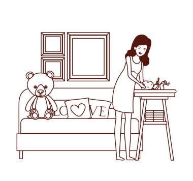 oturma odasında küçük çocuk ile sevimli gebelik anne