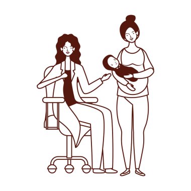 anne ve bebek ile çocuk doktoru kadın doktor