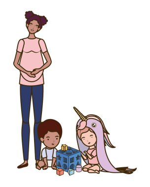 küçük çocuk karakterleri ile afro gebelik anne