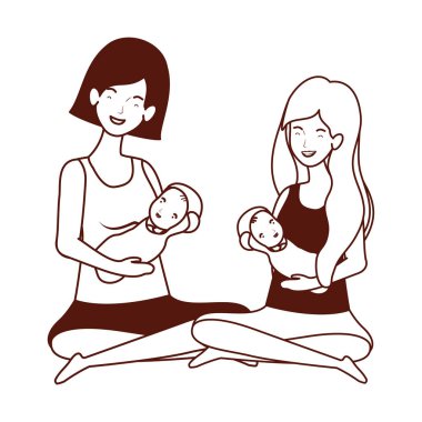 sevimli gebelik anneler küçük bebekler karakter kaldırma oturmuş