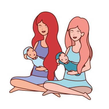 sevimli gebelik anneler küçük bebekler karakter kaldırma oturmuş