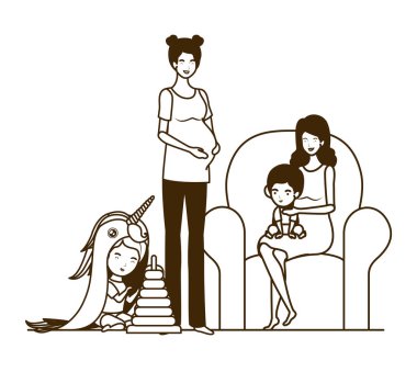 oturma odasında küçük bebekler ile sevimli gebelik anneler