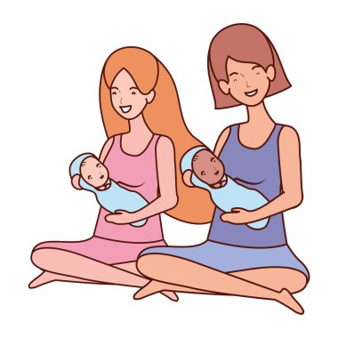 sevimli gebelik anneler küçük bebekler karakter kaldırma oturmuş