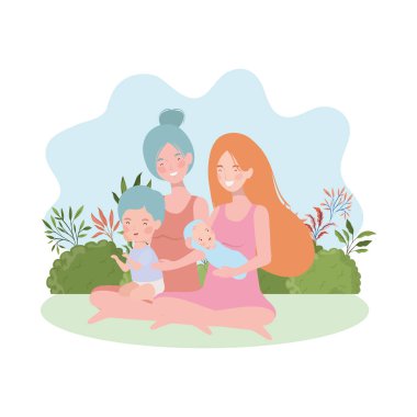 sevimli gebelik anneler kampta bebeklerkaldırma oturmuş