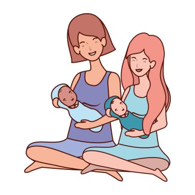 sevimli gebelik anneler küçük bebekler karakter kaldırma oturmuş