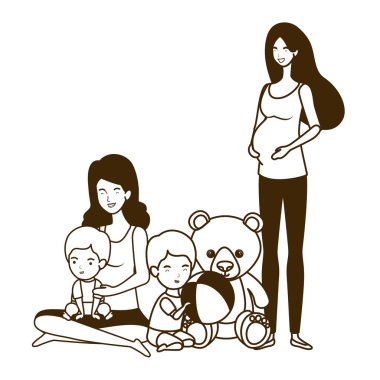 sevimli gebelik anneler küçük bebekler karakter kaldırma oturmuş