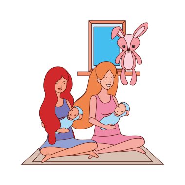 sevimli gebelik anneler küçük bebekler karakter kaldırma oturmuş