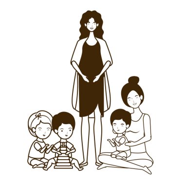 sevimli gebelik anneler küçük bebekler karakter kaldırma oturmuş