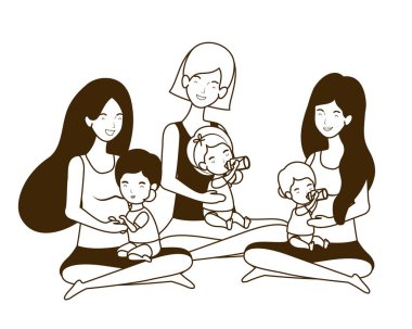 sevimli gebelik anneler küçük bebekler karakter kaldırma oturmuş