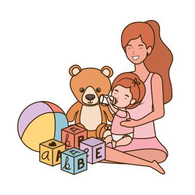 sevimli hamilelik anne küçük kız karakterleri ile oturmuş