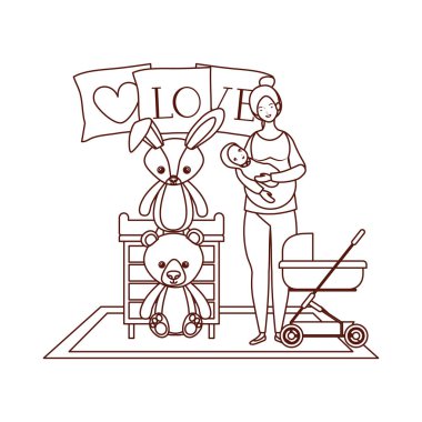 arabada küçük bebek ile sevimli gebelik anne