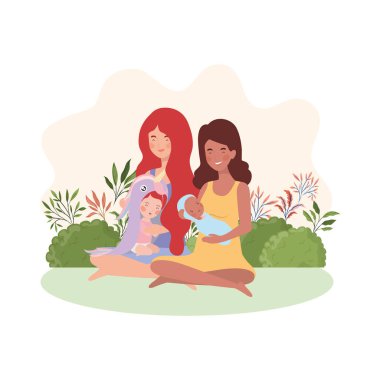 ırklar arası gebelik anneler kampta bebekleri kaldırarak oturmuş