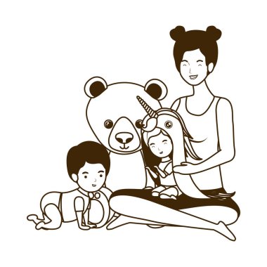 küçük çocuk karakterleri ile sevimli gebelik anne