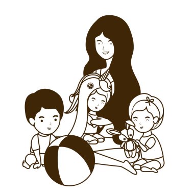 küçük çocuk karakterleri ile sevimli gebelik anne