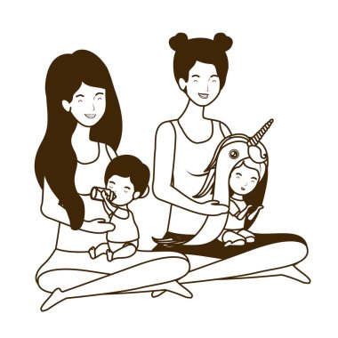 sevimli gebelik anneler küçük bebekler karakter kaldırma oturmuş