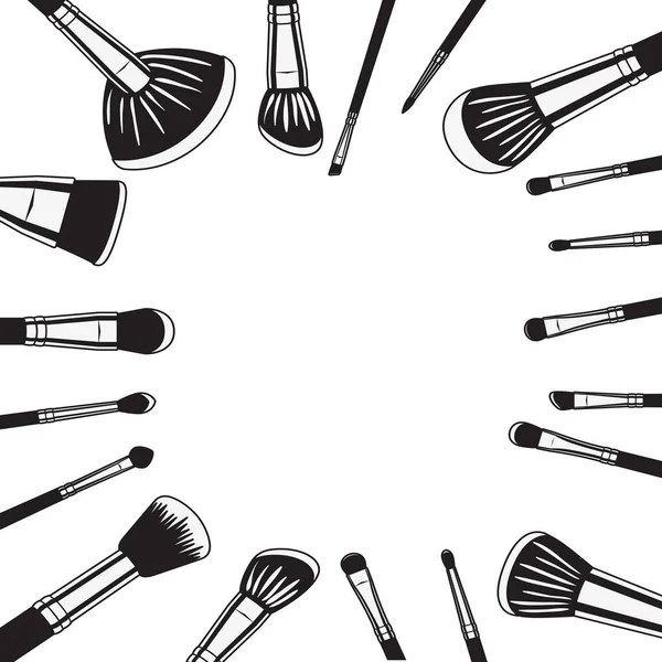 Ensemble d'applicateurs maquillage brosses accessoires cadre — Image vectorielle