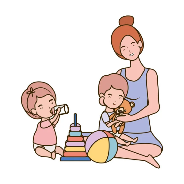 Carino gravidanza madre con bambini piccoli personaggi — Vettoriale Stock