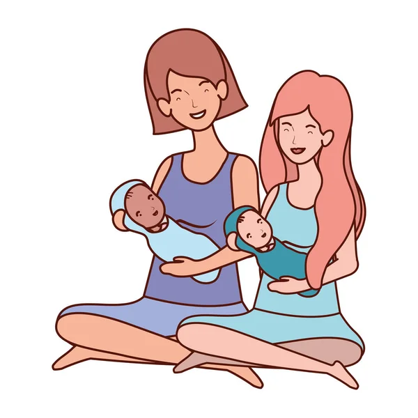 sevimli gebelik anneler küçük bebekler karakter kaldırma oturmuş